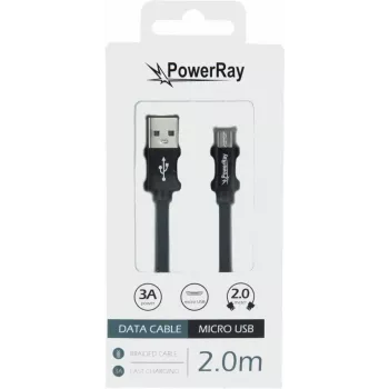 PowerRay USB na Micro-USB podatkovni kabel 2,0 m pleteni crni PR-DCUM200TBK