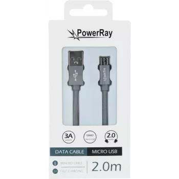 PowerRay USB na Micro-USB podatkovni kabel, 2 m, tekstil sivi, blister PR-DCUM200TGY