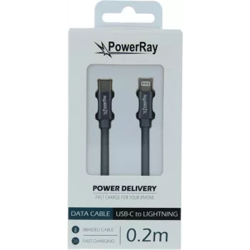 PowerRay USB-C na Lightning podatkovni kabel 0,2m tekstil sivi PR-DCCL020TGY