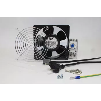 IT-BUDGET Complete Set IT Cabinet Fan with Thermostat - 160 m³/h Airflow - 230 V - 1 Fan, Protective Grille, Cables, Thermostat, Screws (90ITBLUESET1T)