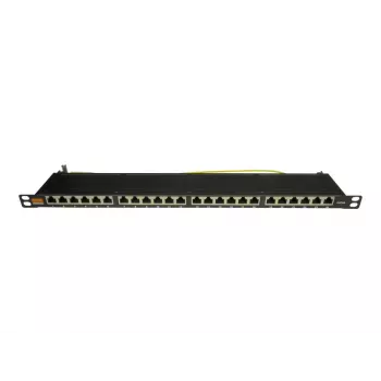 IT-BUDGET 19 inch super tanki patch panel, 0,5U, potpuno oklopljen, Cat.6A, 24 porta, PoE++, crni (90ITBPP6A05S)