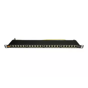 IT-BUDGET 19 inch super tanki patch panel, 0,5U, potpuno oklopljen, Cat.6A, 24 porta, PoE++, crni (90ITBPP6A05S)