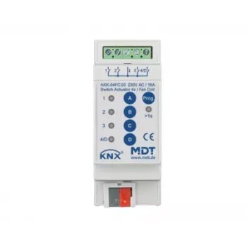 MDT AKK-04FC.03 KNX Fancoil aktuator, 4 preklopna izlaza, 16A, 230VAC, 2 TE, 70µF, 10 EVG