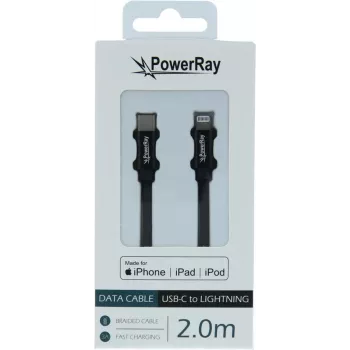 PowerRay USB-C na Lightning MFi pleteni kabel 2m crni PR-DCCL200TBK