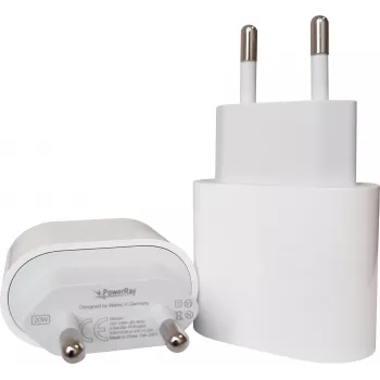 PowerRay PR-2347 20W USB-C PD zidni punjač, EU utikač, bijeli (bulk)