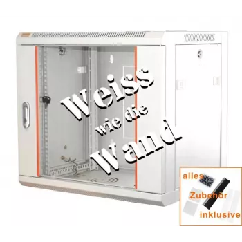IT-BUDGET 19 inch mrežni ormar SWA - 12U - 570x600 mm - staklena vrata - uklonjive bočne strane - zidna/podna montaža - set pribora - čisto bijeli (90ITB19WS1266GW)
