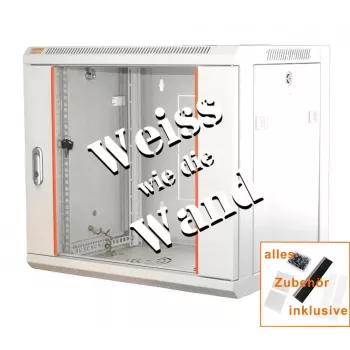 IT-BUDGET 19 inch mrežni ormar SWA - 12U - 570x600 mm - staklena vrata - uklonjive bočne strane - zidna/podna montaža - set pribora - čisto bijeli (90ITB19WS1266GW)