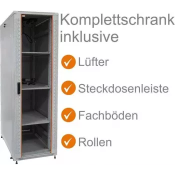 IT-BUDGET 19 inch mrežni ormar SRK - kompletan set - 38U - 600x600 mm - staklena/čelična vrata - 4 aktivna ventilatora - PDU - police - predmontiran - svijetlo sivi 99ITB19SRK3866GGM