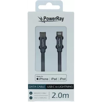 PowerRay USB-C na Lightning MFi pleteni kabel 2m sivi PR-DCCL200TGY