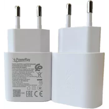 PowerRay PR-TA800EWE 18W USB-C PD zidni punjač, EU 2-Pin, bijeli, bulk