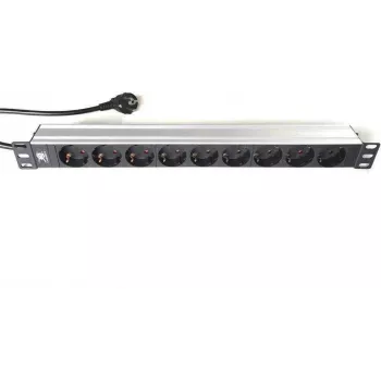 LIEBERNETZ Silence Rack 19 inch 9-Way Power Strip, 2m Cable, Black/Silver 90LNSDL199S