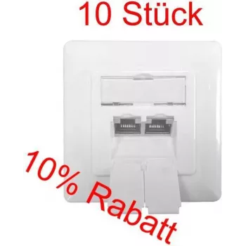 IT-BUDGET SPAR-PACK: 10 x Cat.6A mrežna utičnica, 2 x RJ45 porta, oklopljena, horizontalni ulaz kabela, PoE+ kompatibilna, bijela (ZAA90ITBDDSW)