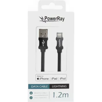 PowerRay PR-DCUL120TBK USB-A na Lightning MFi certificirani pleteni najlonski podatkovni i kabel za punjenje, 1,2 m, crni
