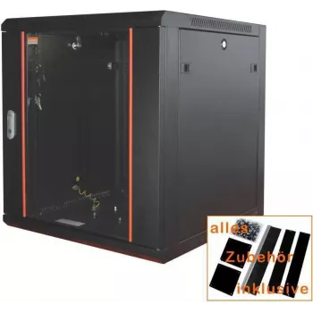 IT-BUDGET 19 inch mrežni ormar SWA - 6U - ŠxV 570 x 450 mm - staklena vrata - uklonjive bočne stijenke - zidna i podna montaža - set pribora - crni (90ITB19WS6645GS)