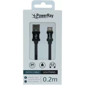 PowerRay USB-A na Lightning podatkovni/kabel za punjenje 0,2m tekstil crni PR-DCUL020TBK