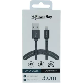 PowerRay USB na Lightning podatkovni i kabel za punjenje 3m tekstil sivi PR-DCUL300TGY