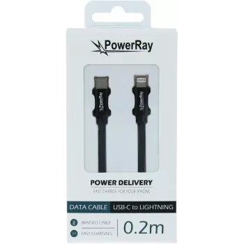 PowerRay PR-DCCL020TBK USB-C na Lightning podatkovni kabel, 0,2 m, tekstil crni, blister