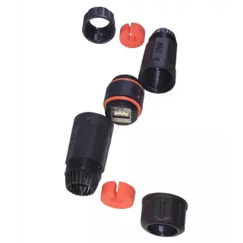IT-BUDGET vodonepropusna RJ45 spojnica IP68 Cat.6A za vanjsku i industrijsku upotrebu - 2 x RJ45 utičnica - crna (90ITBKK6AIP68)