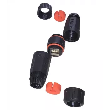 IT-BUDGET vodonepropusna RJ45 spojnica IP68 Cat.6A za vanjsku i industrijsku upotrebu - 2 x RJ45 utičnica - crna (90ITBKK6AIP68)