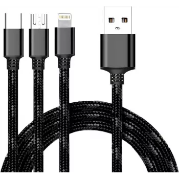 CYOO 3-u-1 USB kabel za punjenje i prijenos podataka – Micro USB, USB-C, Lightning – crni
