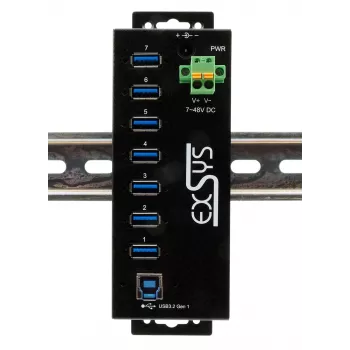 EXSYS USB 3.2 Gen1 7-Port Industrial Hub with DIN-Rail Kit and 15kV ESD Protection (EX-1187HMVS-2)