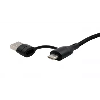 EXSYS EX-K1404 2-in-1 to 3-in-1 USB-C/A to USB-C/Micro B/Lightning Nylon Braided Multi Charging & Data Cable, 1.2m, Black
