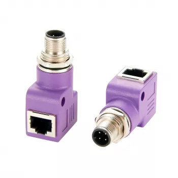 EXSYS EX-49522 M12 D-Code 4-Pin Male to RJ45 Female 90° Angled Industrial Ethernet Adapter
