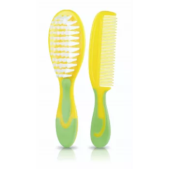 Kidsme Baby Hair Brush & Comb Set - Soft Bristle, BPA-Free, Ergonomic, White/Grey