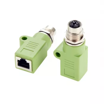 EXSYS M12 X-Coded 8-Pin Female to RJ45 Female Adapter, 10Gbps, IP67, Nickel-Plated Brass EX-49541