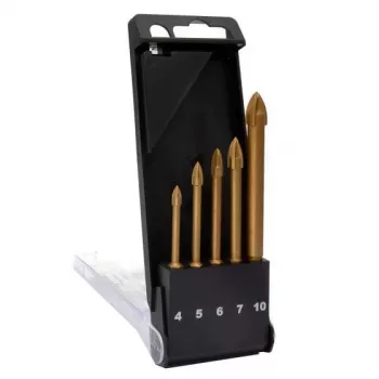 C.K Tools T3059 Glass Drill Bit Set, 5 Pieces (4-10 mm), Tungsten Carbide Tip, for Glass, Tile, Ceramic, Porcelain, Mirror
