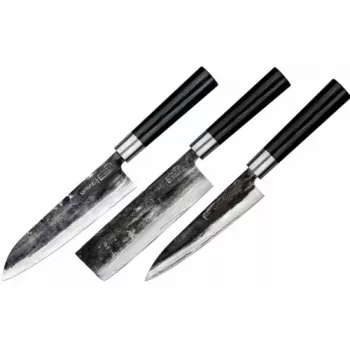 SAMURA SP5-0220 set od 3 kuhinjska noža, oštrice od nehrđajućeg čelika AUS-8, crne ABS ručke, nož za guljenje, višenamjenski i kuhinjski nož