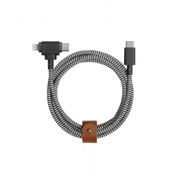Native Union Belt Cable Duo USB-C na USB-C/Lightning pleteni kabel 1,5 m crni