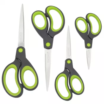 Rapesco Soft Grip Scissors Set, 4 Pieces, Stainless Steel Blades, Ergonomic Handles, 21cm/17cm/13cm/9cm, Black/Grey 1576