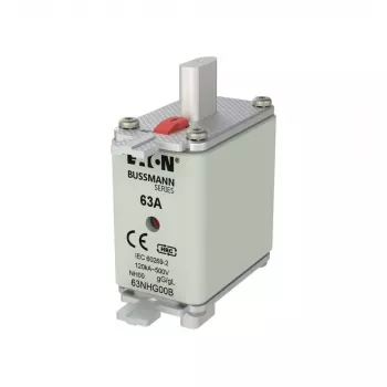 Eaton 63NHG00B NH Fuse Link 63 A 500 V AC gG Size 00 with Mechanical Indicator (Pack of 3)