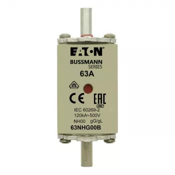 Eaton 63NHG00B NH Fuse Link 63 A 500 V AC gG Size 00 with Mechanical Indicator (Pack of 3)