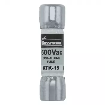 Eaton KTK-15 Cartridge Fuse, 15 A, 600 V AC/DC, Super Fast-Acting, 10 mm x 38 mm, Pack of 10