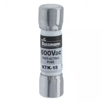 Eaton KTK-15 Cartridge Fuse, 15 A, 600 V AC/DC, Super Fast-Acting, 10 mm x 38 mm, Pack of 10