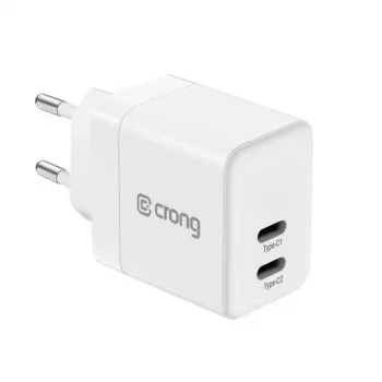 CRONG 35W Dual USB-C PD 3.0 PPS GaN zidni punjač - bijeli