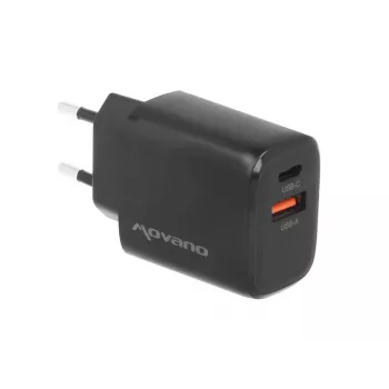 MOVANO GaN 30W USB-C PD + USB-A zidni punjač (crni)