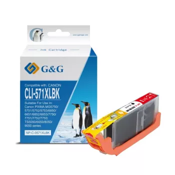 G&G kompatibilna Canon CLI-571XLBK tintna patrona za foto pisače u foto crnoj s visokim kapacitetom (13856)