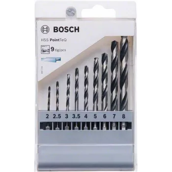 Bosch HSS PointTeQ Metal Drill Bit Set, 9 Pieces, 2-10 mm, Twist Drill Bits 2607002826