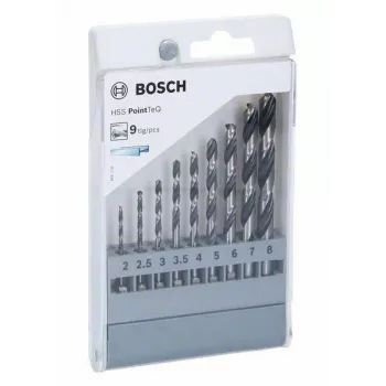 Bosch HSS PointTeQ Metal Drill Bit Set, 9 Pieces, 2-10 mm, Twist Drill Bits 2607002826