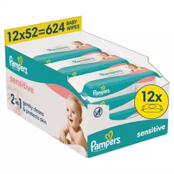 Pampers Sensitive vlažne maramice za bebe, 12 pakiranja, 624 kom.