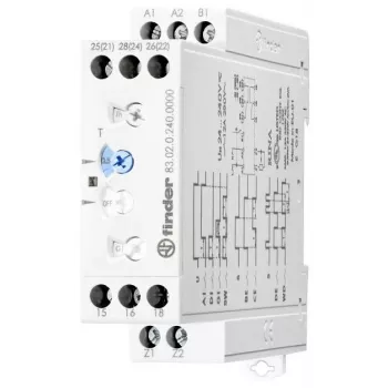 Finder 83.02.0.240.0003 multifunkcijski vremenski relej, 8 funkcija, 24-240V AC/DC, 2 preklopna kontakta, 0,05 s - 10 dana