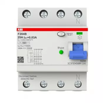 ABB tip B RCCB 4P 25A 30mA 3kA 4 modula F204B-25/0.03-4TE 2CSF204568R1250