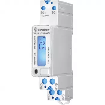 Finder 7M.24.8.230.0001 jednofazno digitalno brojilo energije, 230 V AC, 5(40) A, klasa 1, LCD, S0 impulsni izlaz, za DIN tračnicu, 1 modul, nije u skladu s MID