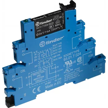 Finder modul sučeljnog releja 38.51.7.024.5050, zavojnica 24 V DC, 1 CO kontakt, 6 A, vijčane stezaljke, za DIN tračnicu