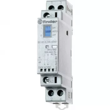 Finder 22.32.0.230.4540 instalacijski kontaktor 230V AC/DC, 1NO+1NC, LED, 25A, DIN tračnica