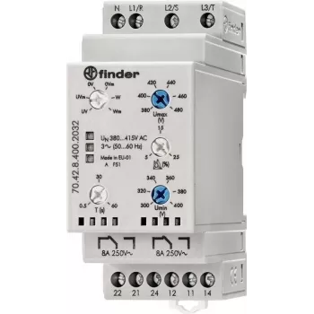 Finder 3-fazni nadzorni relej, 380-415 V AC, 2 CO, za DIN tračnicu, 35 mm 704284002032