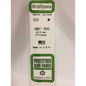 Evergreen 212 Polystyrene Rod 2 mm x 350 mm, 6 Pieces
